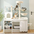 Litter Box Enclosure Cat Tree, 50.6 in, White, with Storage