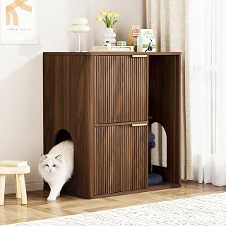 Cat Litter Box Furniture, Walnut Enclosure with Cat Tree