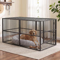 Black 63 inch metal dog kennel with roof on a patio – view 3