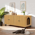 Natural oak wooden double room litter box enclosure with side entrance