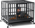 Black 38 in heavy duty steel dog crate with top door and lockable wheels