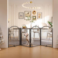 White freestanding accordion metal dog gate with walk-through door – view 4
