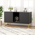 Double Litter Box Enclosure for 2 Cats, 47" Large Hidden Cabinet with Scratch Pad and Metal Legs, Black