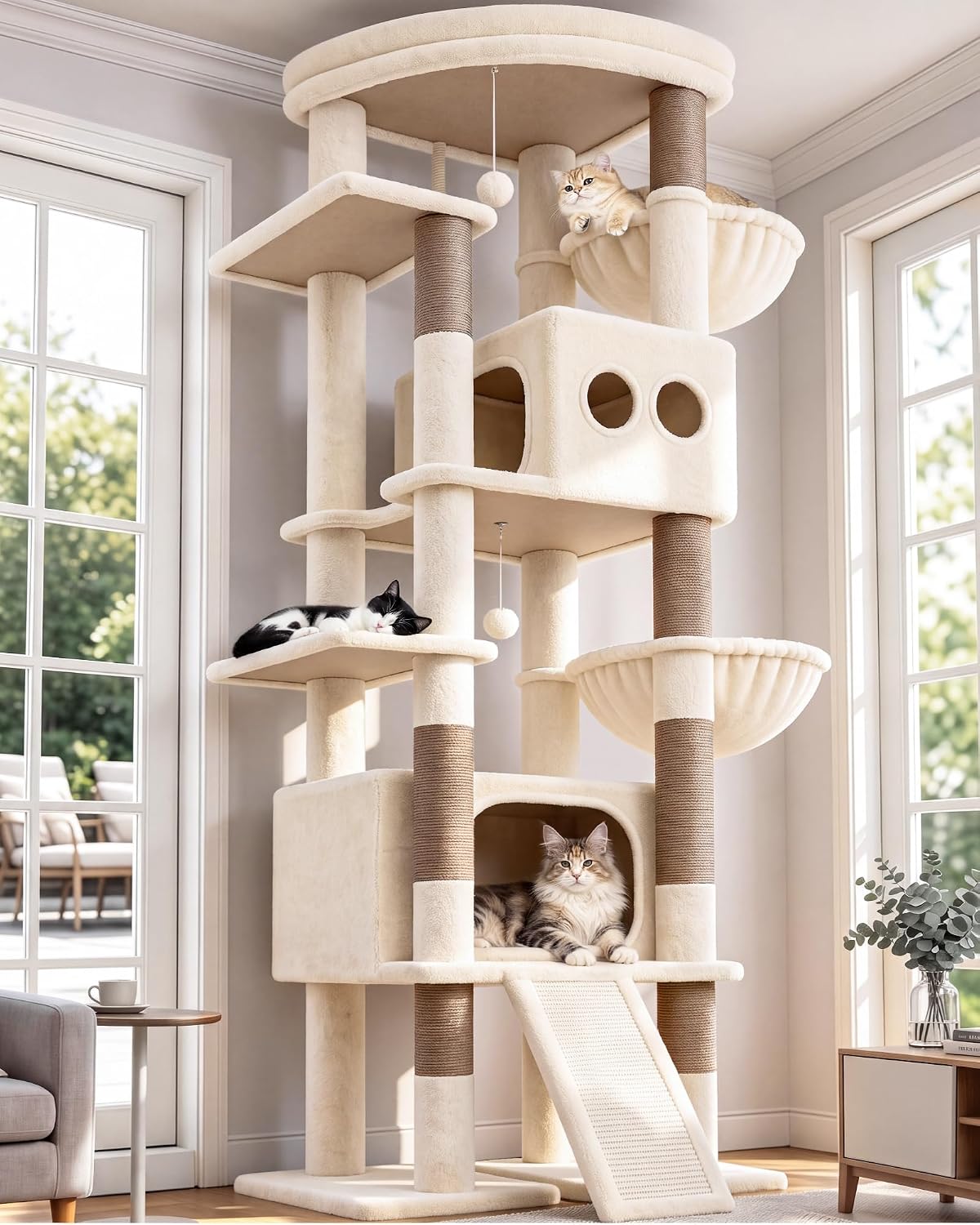84 inch beige cat tree tower for large indoor cats