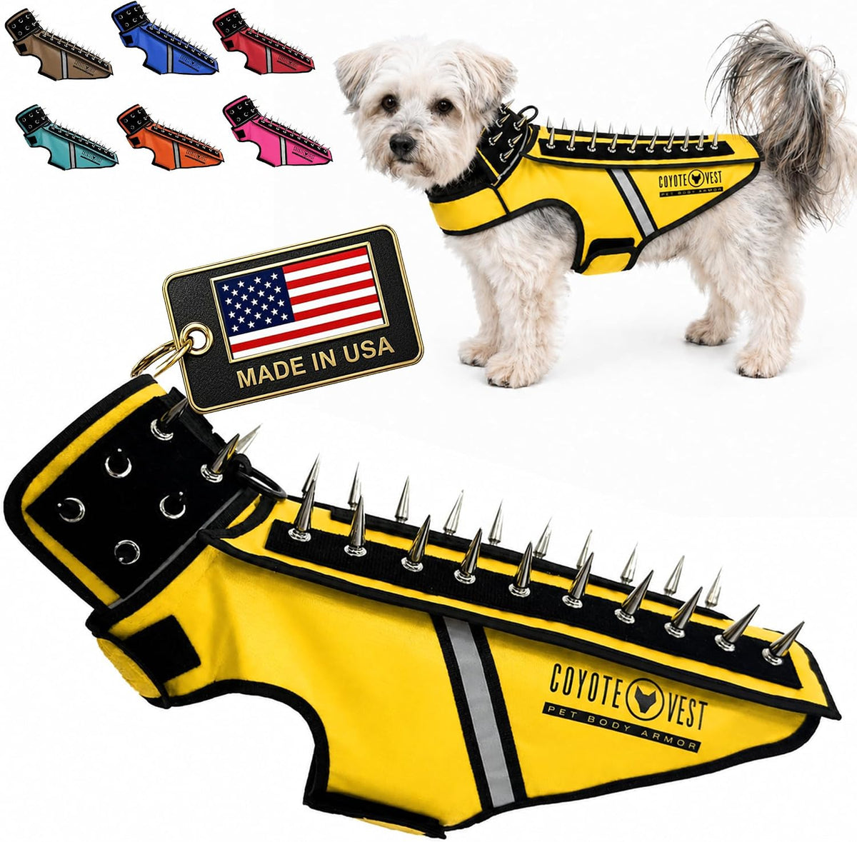 Fluorescent orange stab-resistant small dog harness vest with spike add-on – view 18