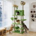 82 inch green handmade rattan cat tree with wicker perches and hammock