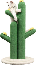 Green jute twin cactus cat scratching post with flower toys