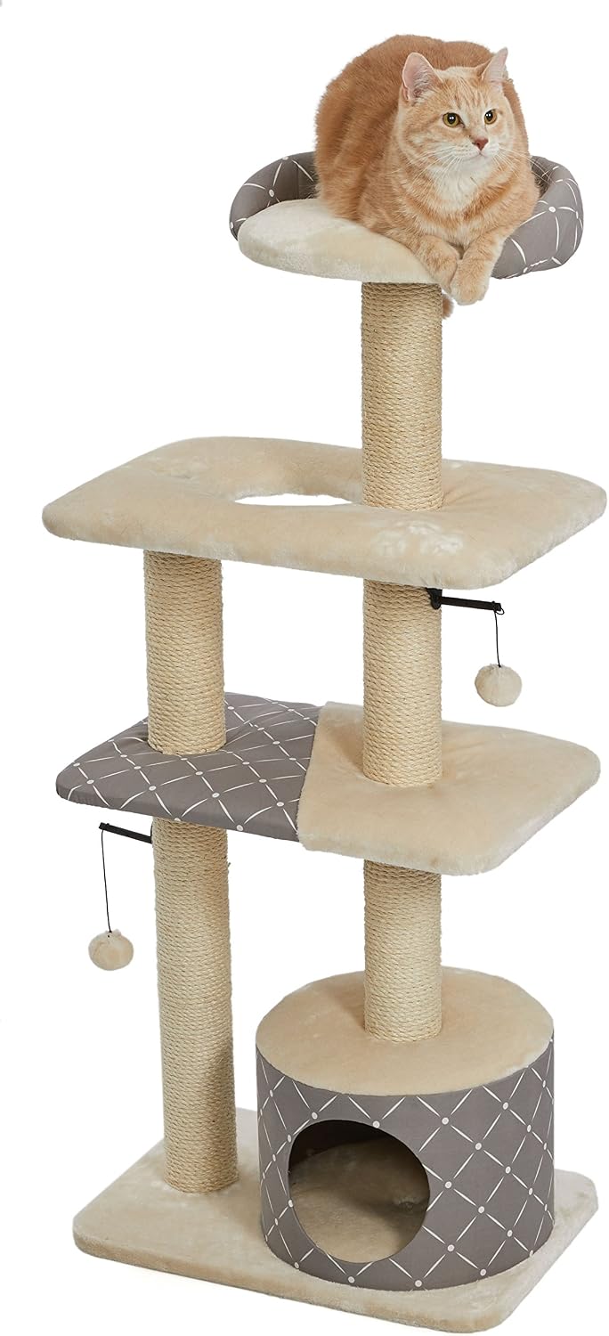 Three-tier woven rattan cat tree with dome cubby, basket bed and sisal posts – view 8