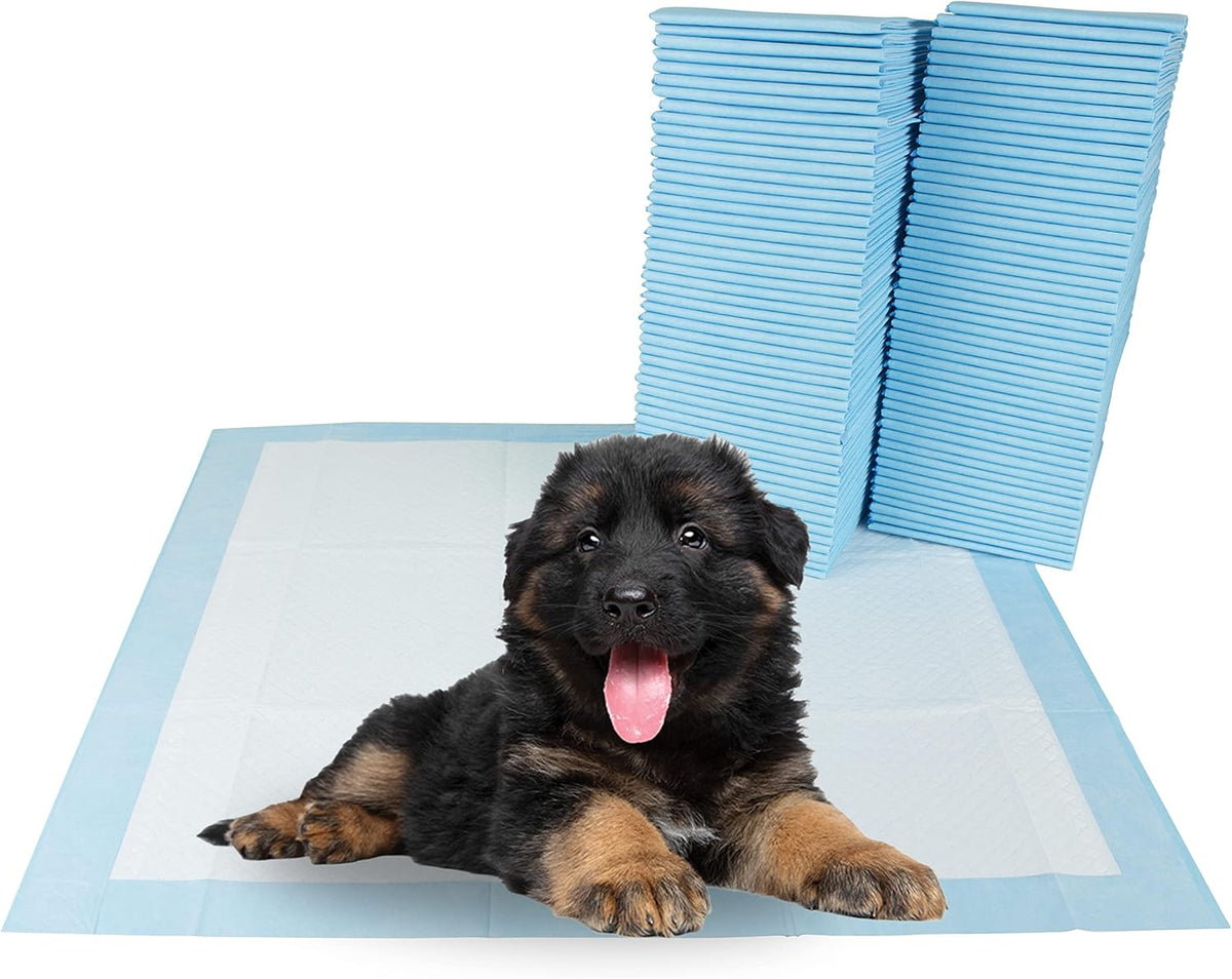 Stack of gray charcoal puppy training pads, one unfolded on the floor – view 6