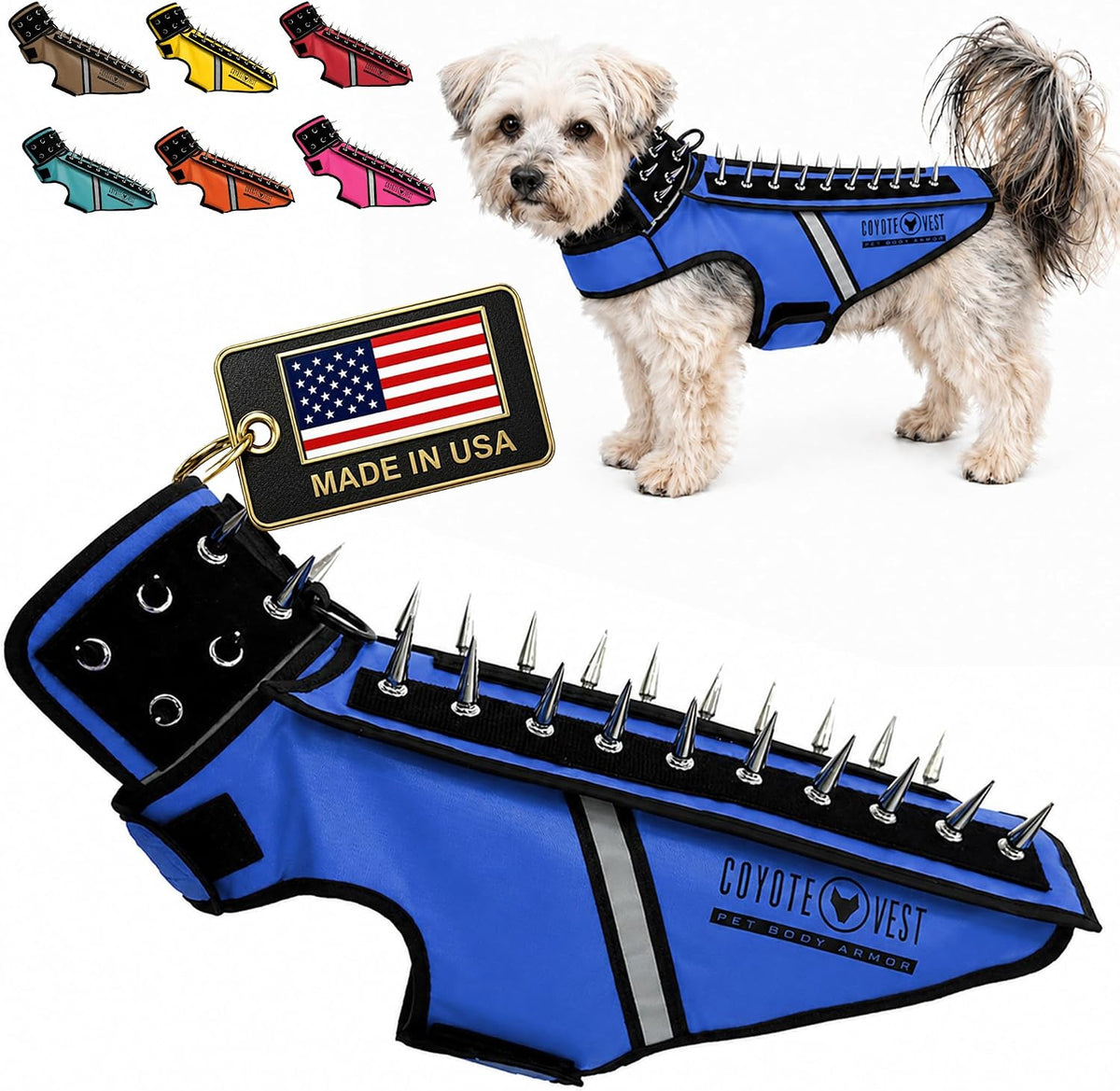 Fluorescent orange stab-resistant small dog harness vest with spike add-on – view 12