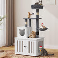 Rustic brown cat tree with hidden litter box enclosure and hammocks – view 2