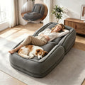 Light gray corduroy human dog bed floor sofa with raised backrest