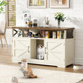 White 47 inch farmhouse double litter box cabinet for two cats with scratch pad