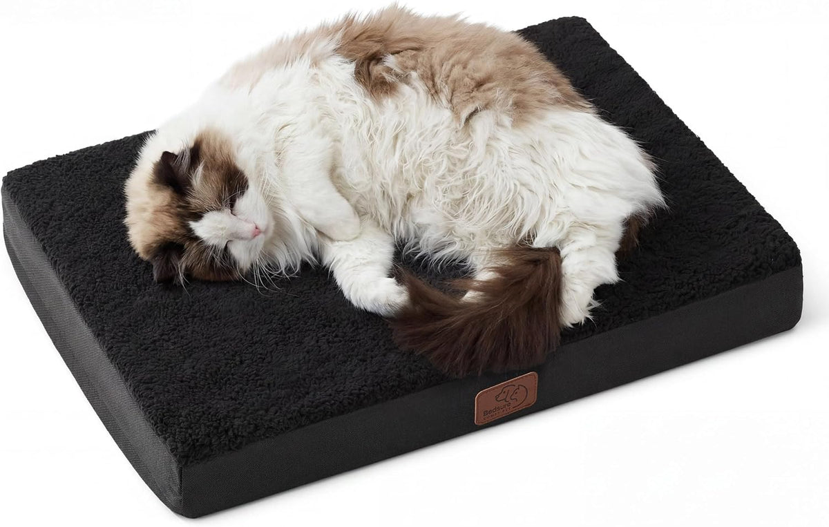 Black flat sherpa pet mat with egg crate foam for small dogs and cats