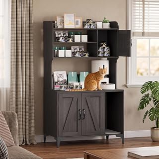 51 Inch Cat Washroom Cabinet with Built-In Scratching Mat, Walnut