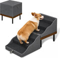 Wooden 2-in-1 pet stairs that fold into a split ottoman