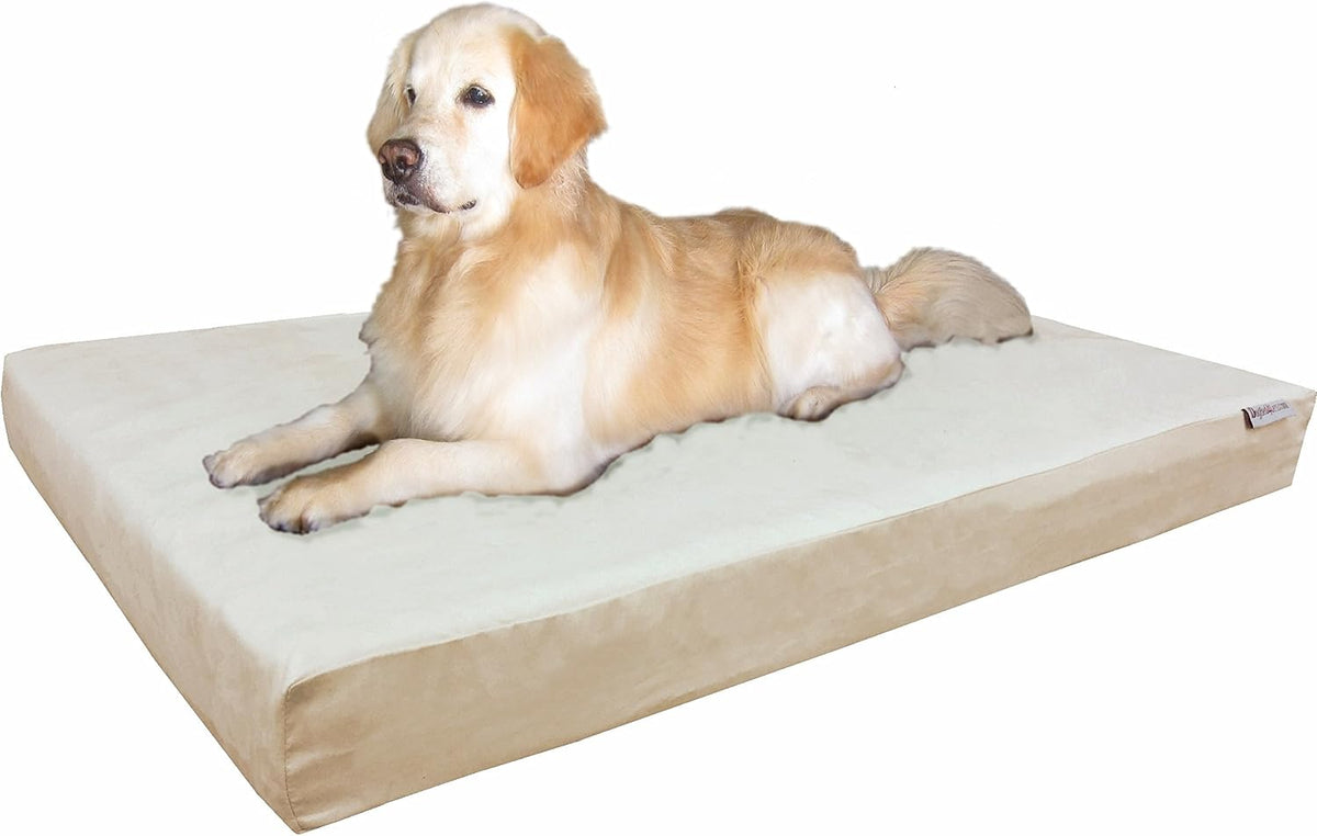 Jumbo cooling memory foam dog bed with khaki microsuede cover