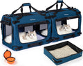 Two Prussian blue extra large soft-sided collapsible cat carriers