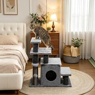 Adjustable Cat Stairs with Cozy Condo and Scratcher