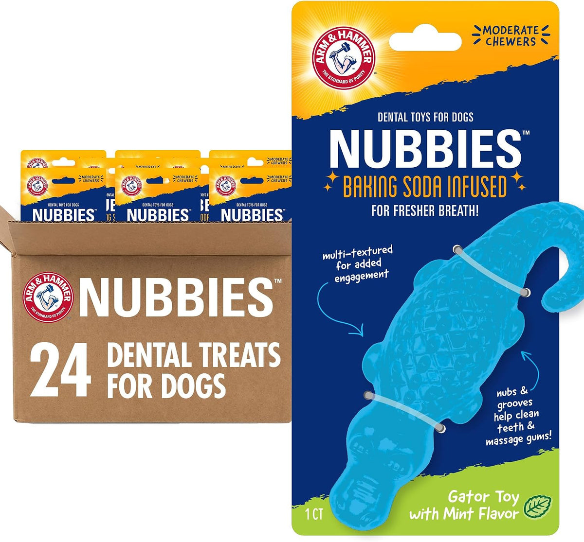 Three-ended nylon and TPR dog chew bone, peanut butter flavor – view 7