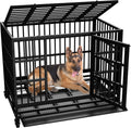 Black 38 in heavy duty steel dog crate with double doors and lockable wheels