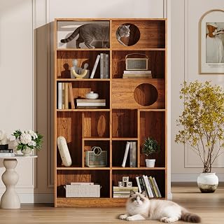 Pet Climbing Cabinet Cat Book Nook, Wood Storage, Brown