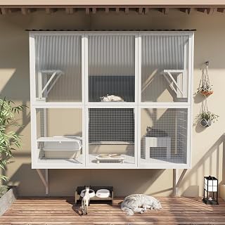 67 Inch Window Catio Outdoor Cat Enclosure, White