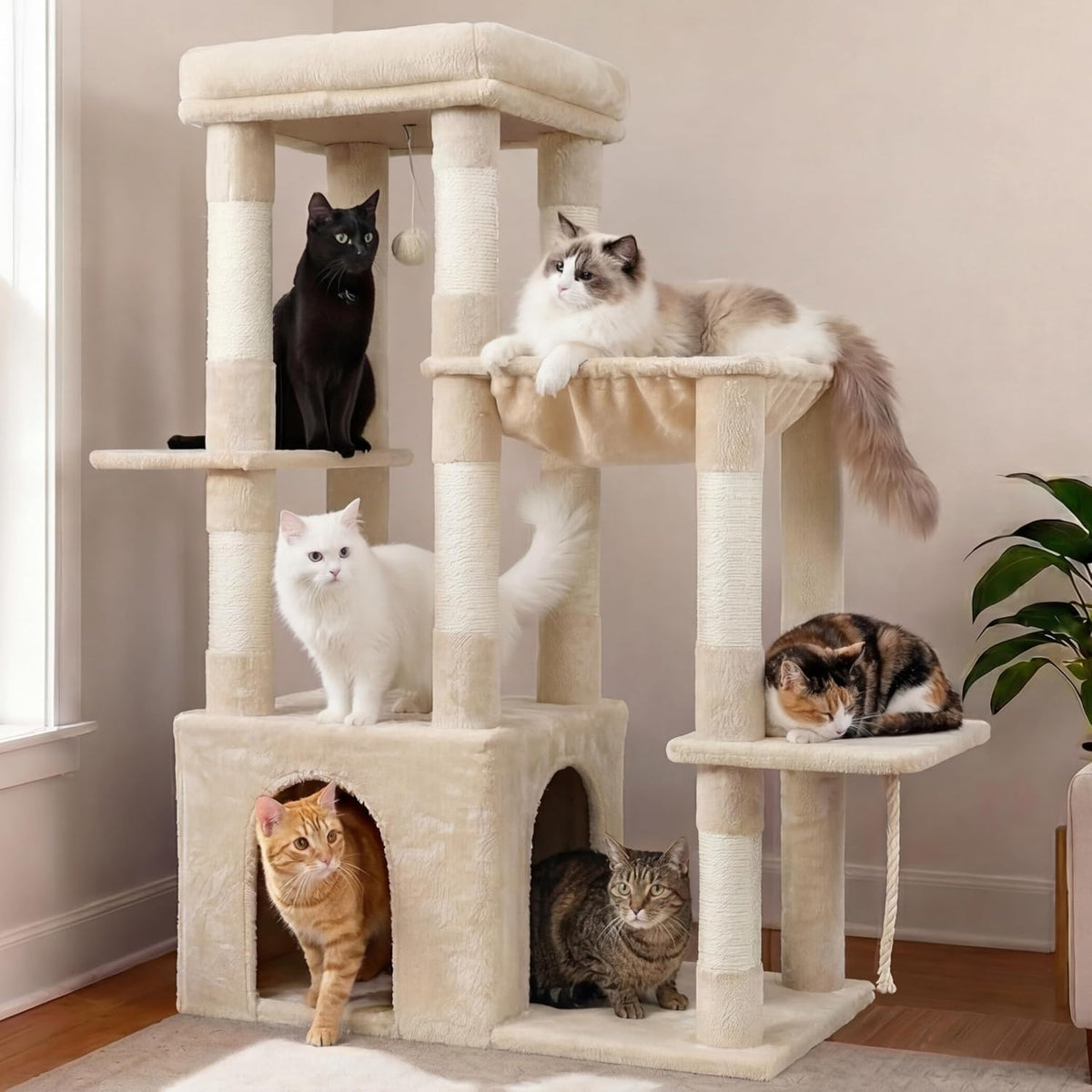 Smoky gray 71 inch cat tower with hammocks and condo – view 7