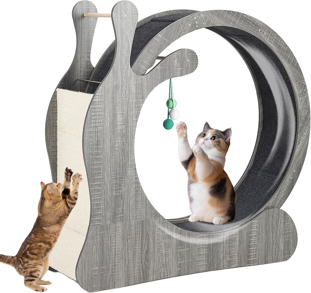 Natural 45-inch wooden cat exercise wheel with carpeted track – view 2