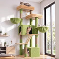 69-Inch Heavy-Duty Cat Tree with Large Platform, 5 Scratching Posts, Sisal Board and Hammock, S69, Green