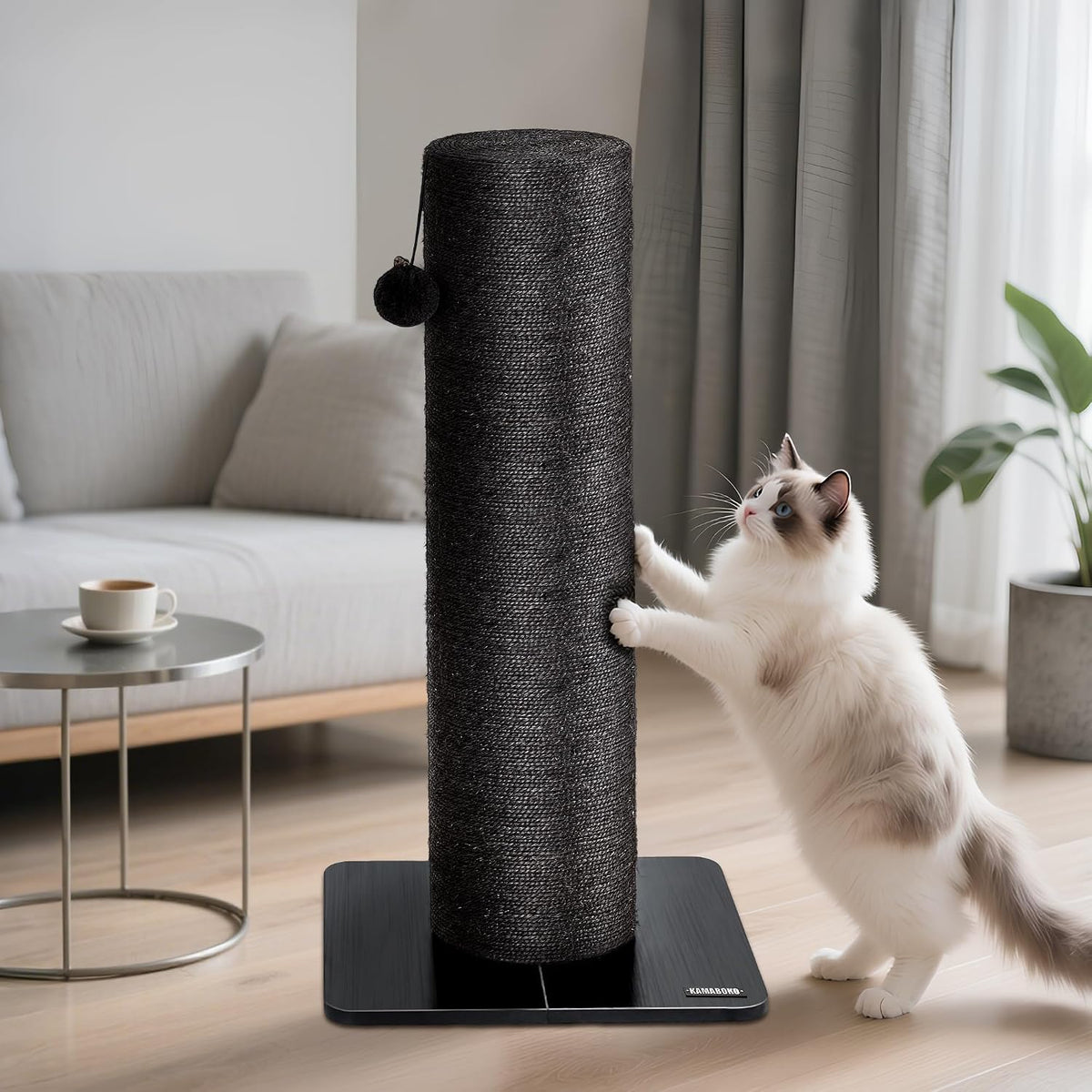 Tall modern wood cat tree with hammock, condo and cushions – view 7