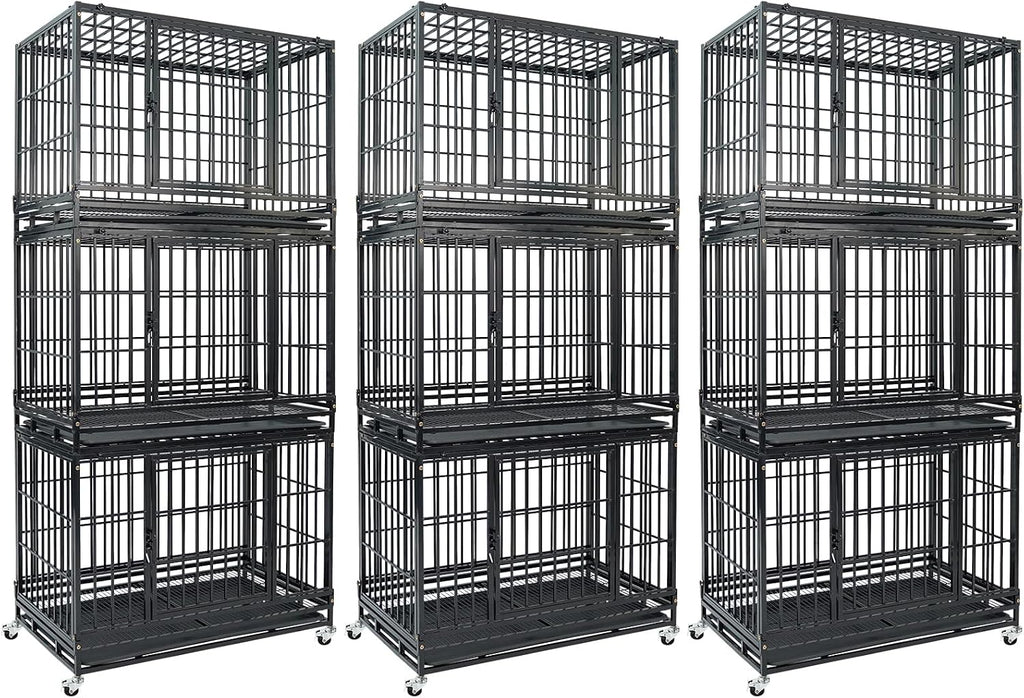 Two stacked 36 inch heavy duty metal dog crates on lockable wheels – view 4