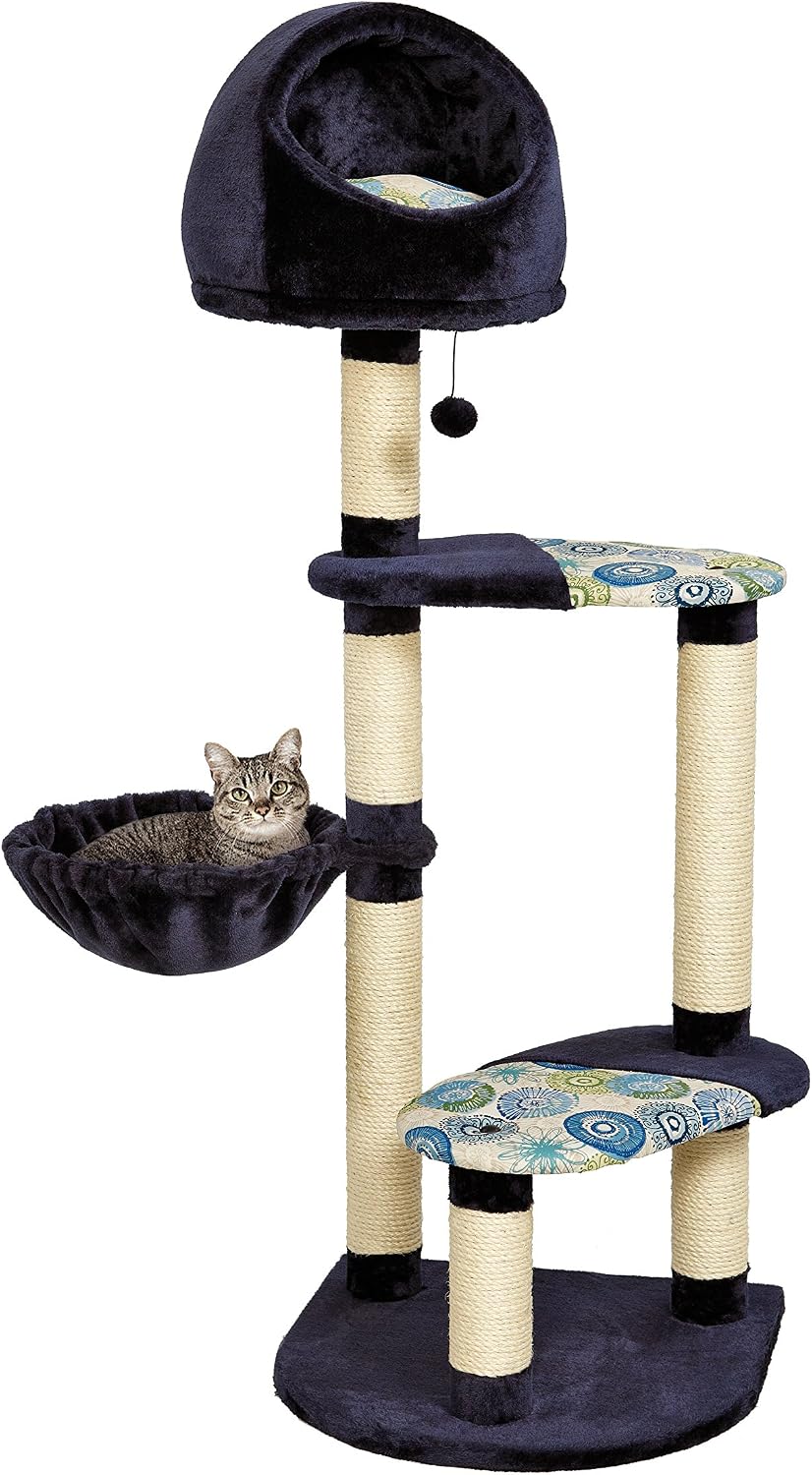 Three-tier woven rattan cat tree with dome cubby, basket bed and sisal posts – view 7