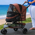 Coffee bean 3-wheel pet stroller with panoramic window and paw rest