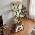 Green 73 inch modern wood cat tree with large top perch