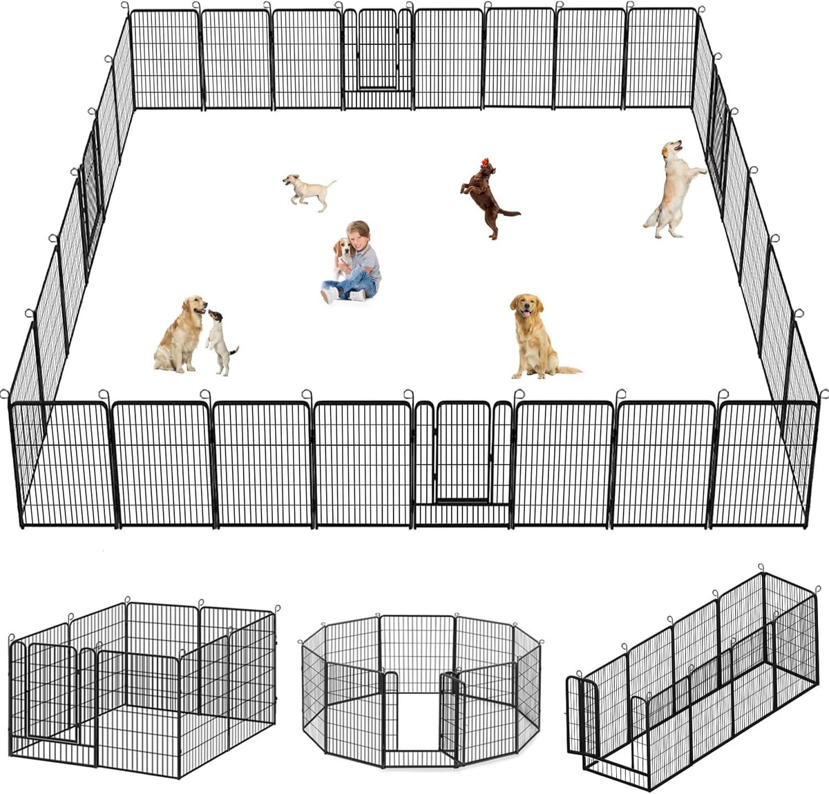 Black 40 in ten-panel metal dog playpen set up in a yard – view 5