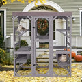 Wooden Catio Outdoor Cat Enclosure, Large Walk-In Kennel with 7 Jumping Platforms, Weatherproof Asphalt Roof and 2 Napping