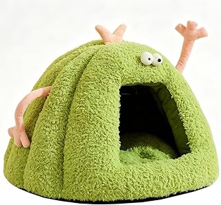 Semi-Enclosed Cat Bed House with Sleeping Mat, Cave Style, 60x45cm