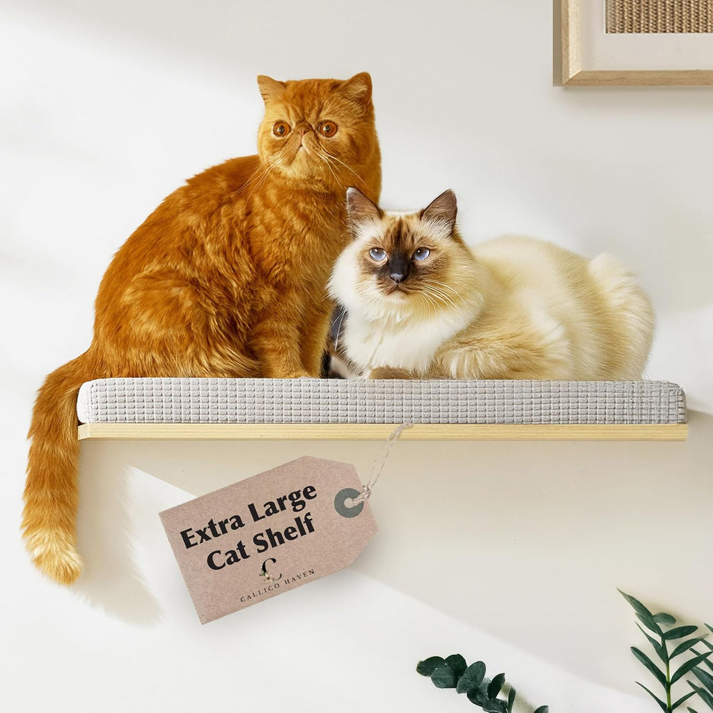 S-shaped wall-mounted cat shelf with soft gray cushion – view 2