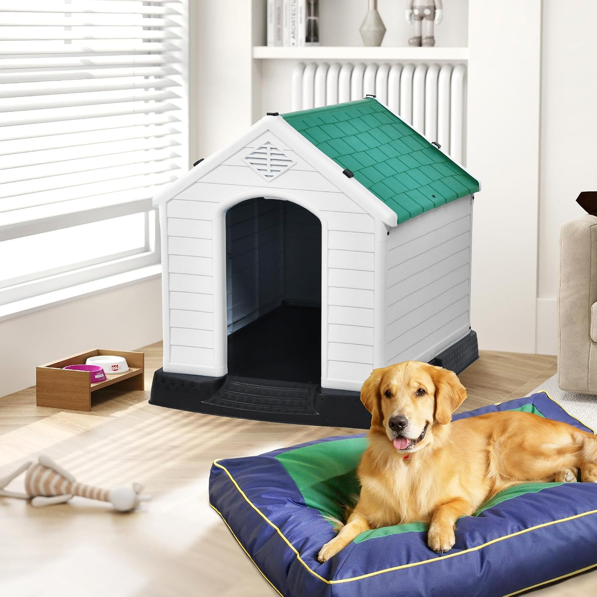 Green large plastic outdoor dog house with vents