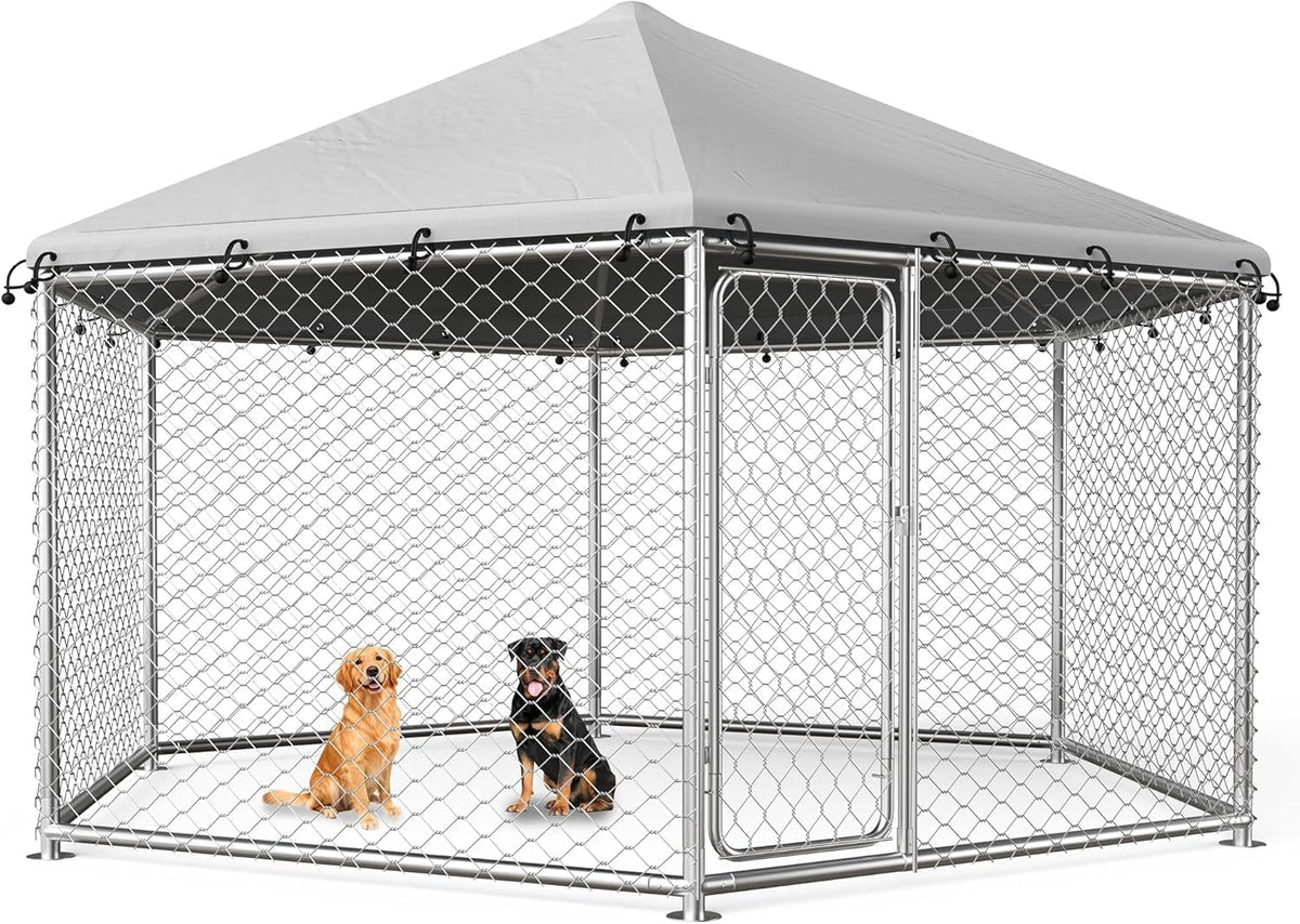 Galvanized welded wire outdoor dog kennel with waterproof roof in a yard – view 4