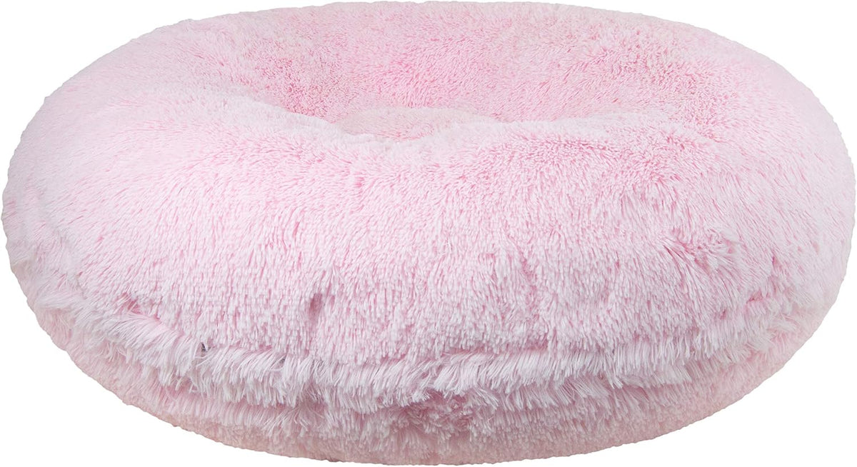 Round extra plush faux fur dog bed