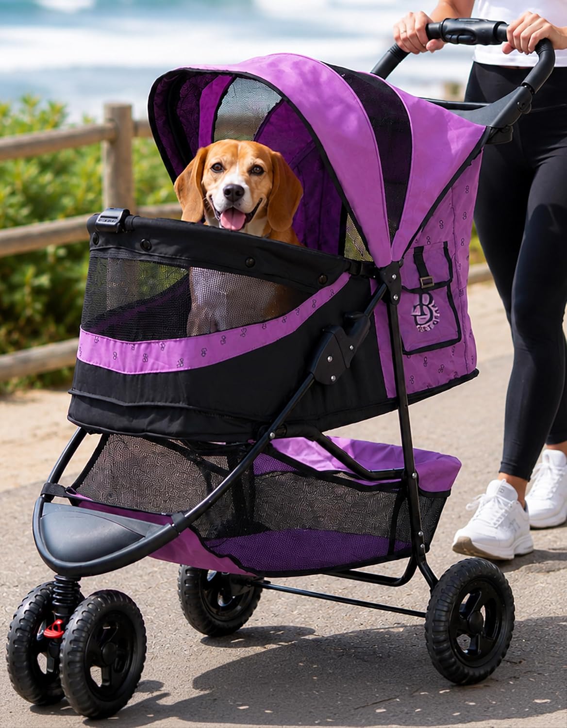 Northern Lights color three-wheel pet stroller with zipperless entry