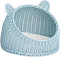 Woven Cattail Fiber Cat Bed with Removable Padded Mat, Size S