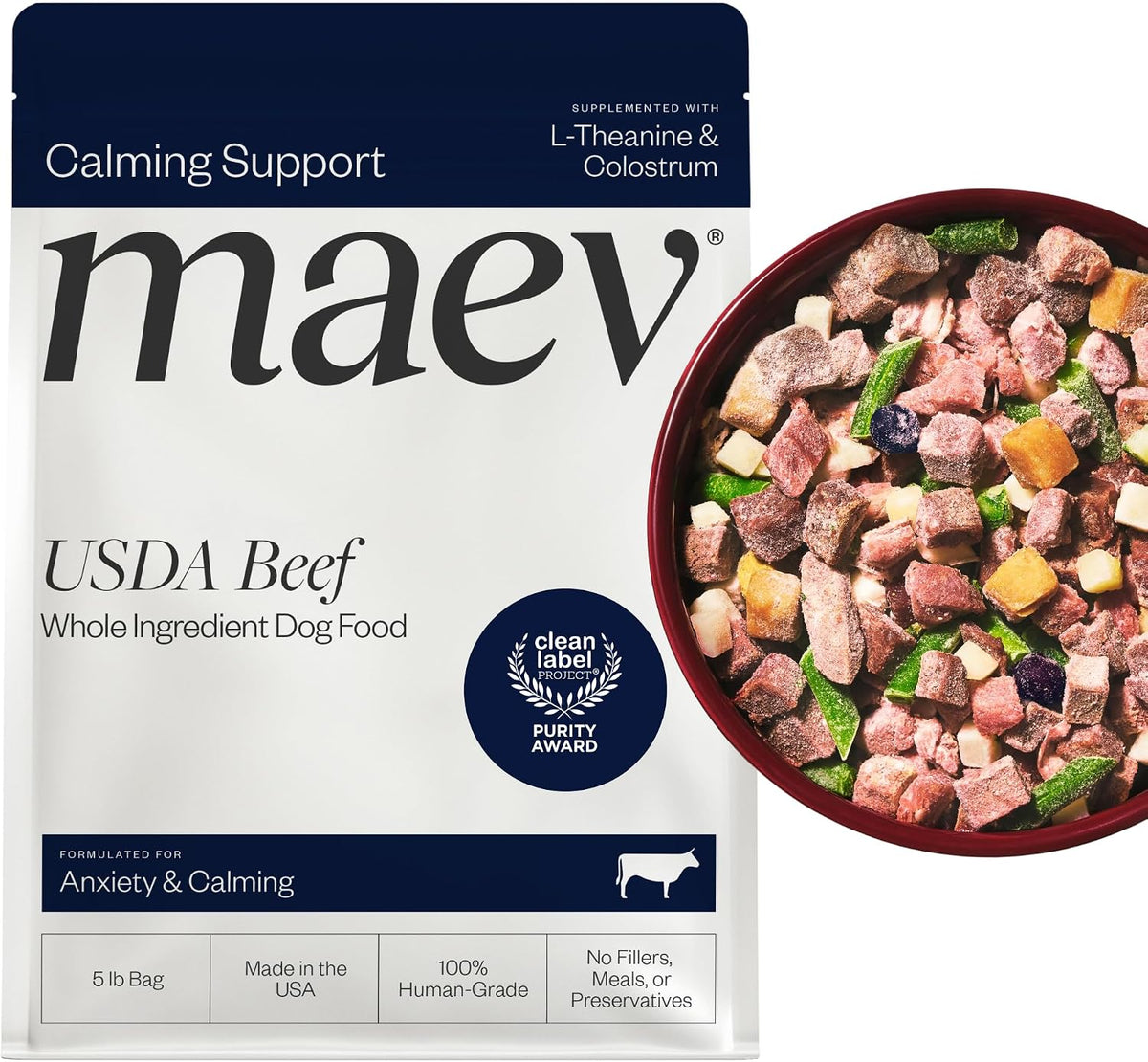 Frozen fresh beef dog food packs beside a bowl of food – view 8