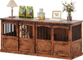 Brown 72 inch double dog cage furniture with two compartments