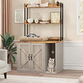 55-Inch Hidden Cat Litter Box Enclosure, Wooden Cabinet with 2 Shelves and Charging Sockets