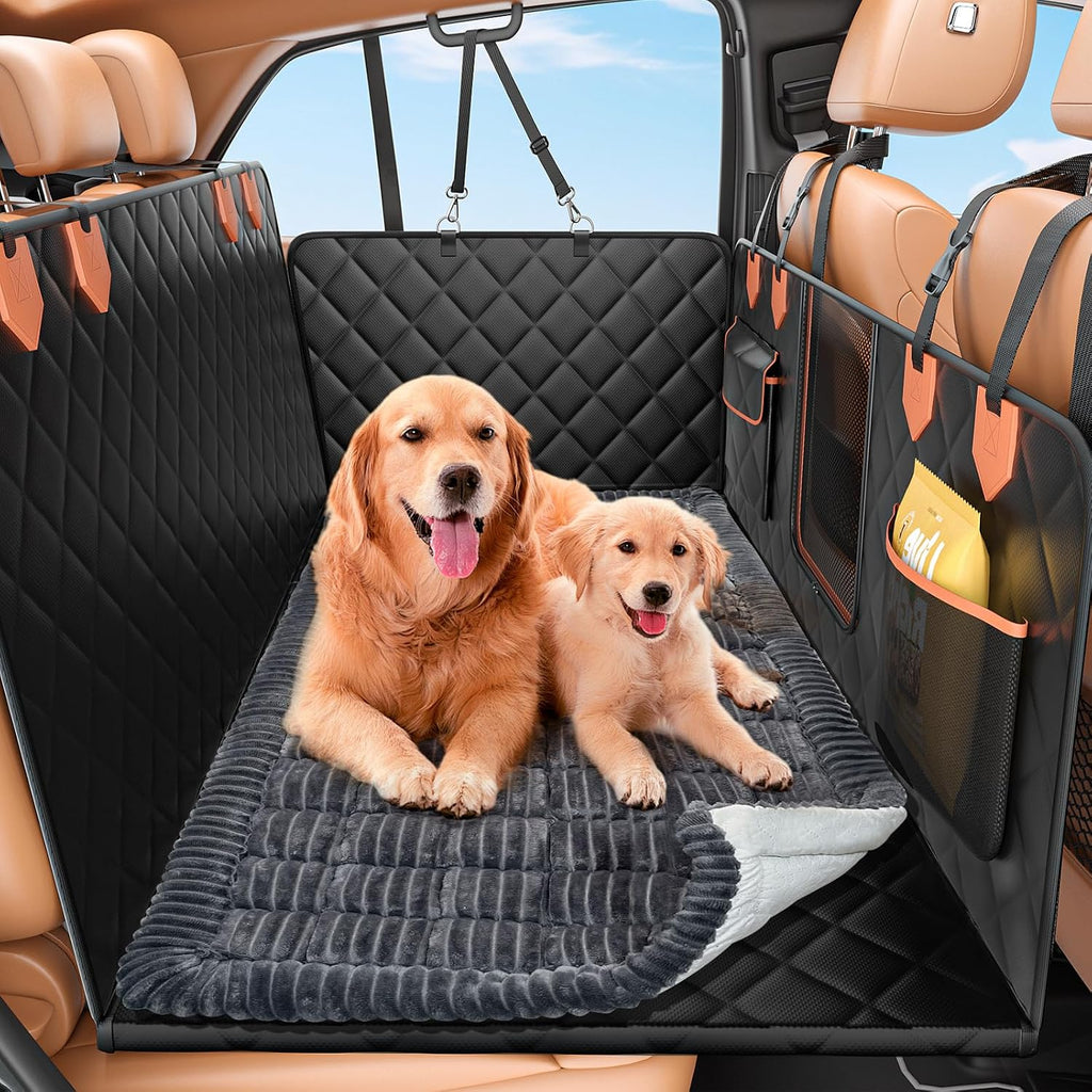 Black waterproof hard bottom dog car seat cover installed in a rear seat – view 5