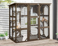 Grey wooden catio with five platforms and removable litter box – view 3