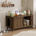 Walnut cat litter box enclosure cabinet with sliding door